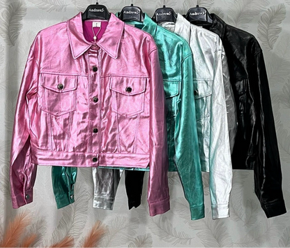 Giacca stile trucker effetto metallizzato