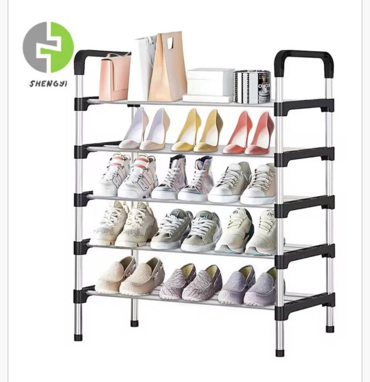 Scarpiera a 5 ripiani, perfetta per tenere in ordine le tue scarpe. Ha una struttura in metallo e ripiani in tessuto resistente.