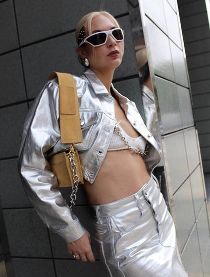 Giacca stile trucker effetto metallizzato