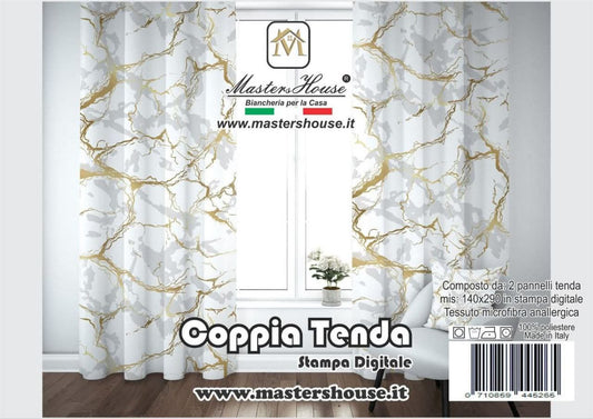 Tenda digitale Masters House: coppia 140x290 cm, stampa marmo,microfibra anallergica.