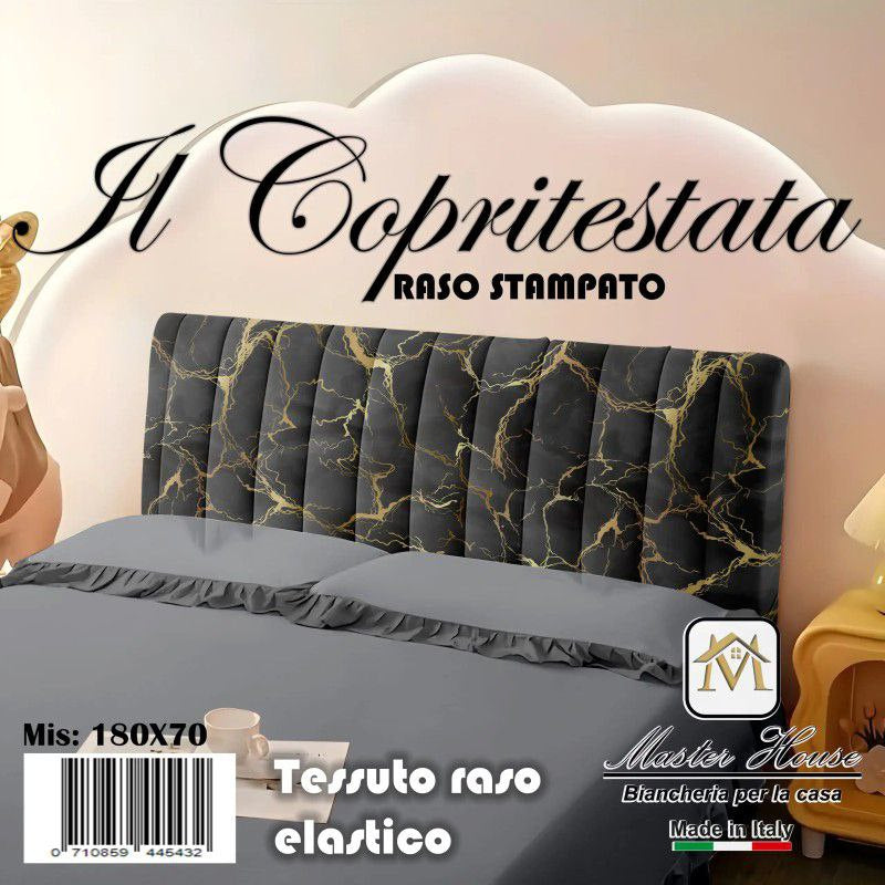 Copritestata in raso elasticizzato (180x70). Effetto marmo bianco/oro super chic! ✨ Rinnova il letto in un attimo.