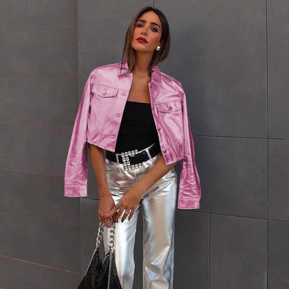 Giacca stile trucker effetto metallizzato