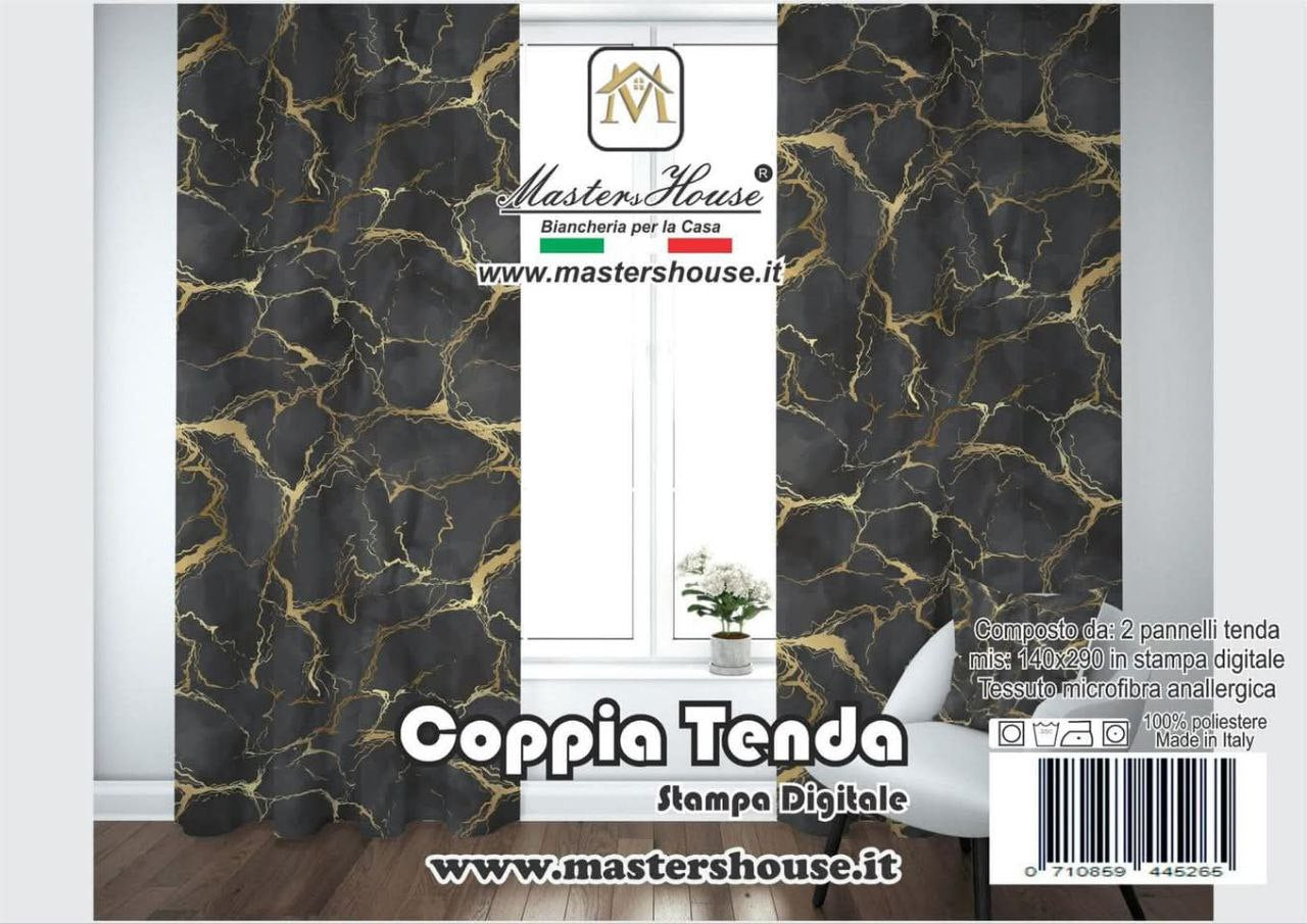 Tenda digitale Masters House: coppia 140x290 cm, stampa marmo,microfibra anallergica.