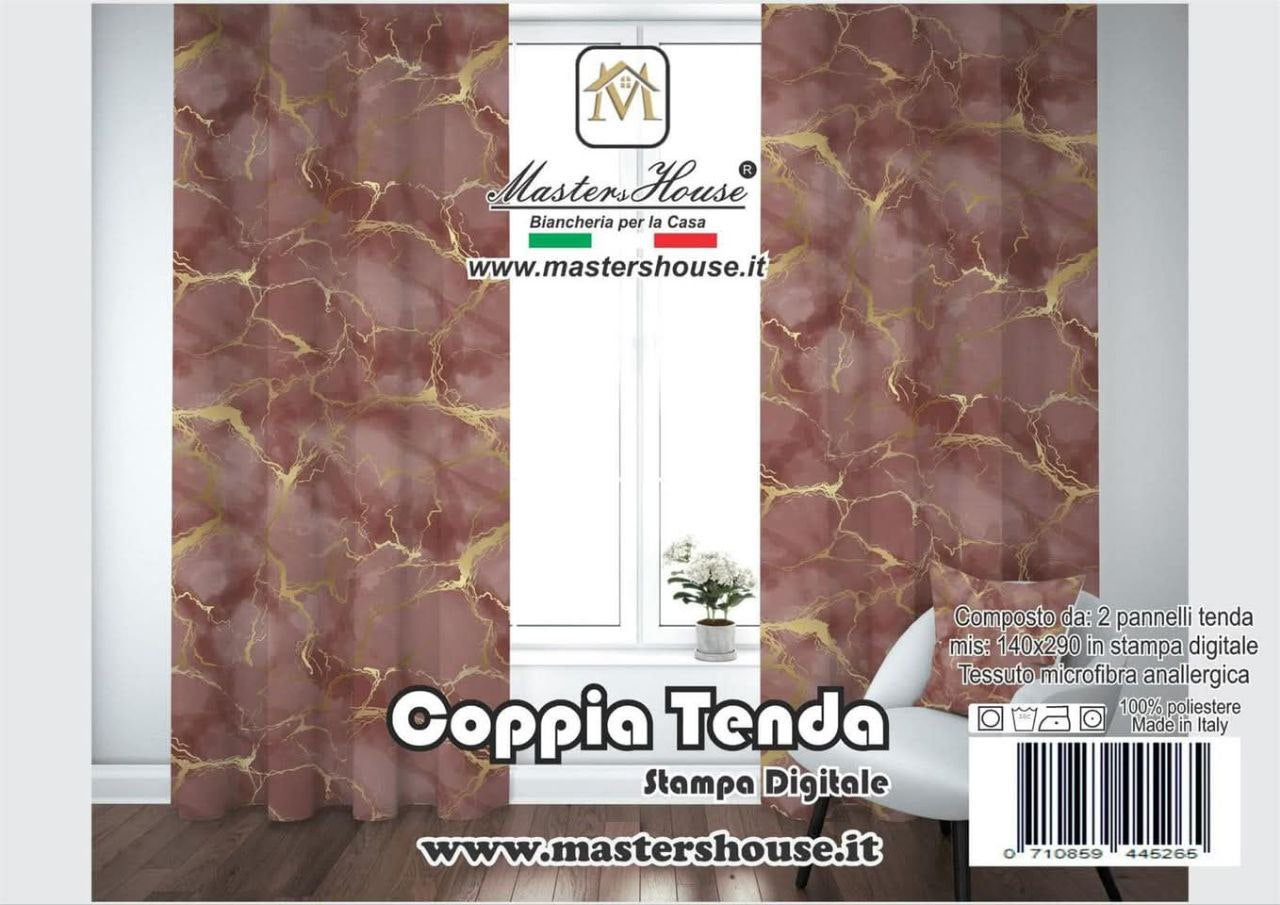 Tenda digitale Masters House: coppia 140x290 cm, stampa marmo,microfibra anallergica.
