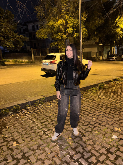 Giacca stile trucker effetto metallizzato