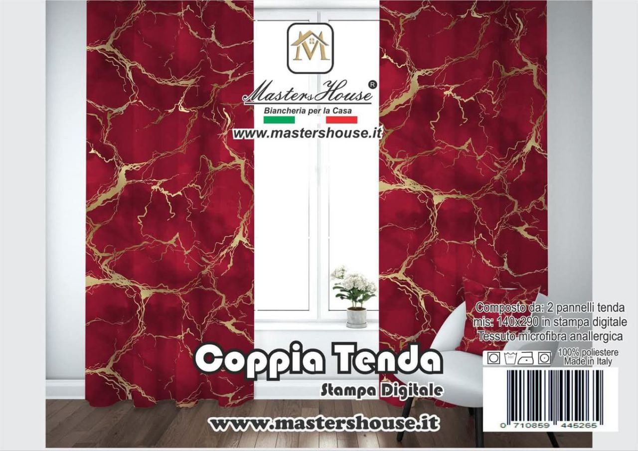 Tenda digitale Masters House: coppia 140x290 cm, stampa marmo,microfibra anallergica.